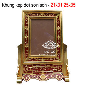 Khung hình ảnh thờ đơn kép dơi gia tiên gỗ hương sơn son 21x31