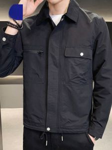 ROMON | Lormen Mens Casual Workwear Jacket Windproof Short Style Zipper Closure Long Sleeve Youth Fashion Autumn Season Outerwear