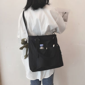 Canvas Shoulder Bag for Women Simple College Style Zipper Closure Large Capacity Book Bag Crossbody Tote for Casual Use