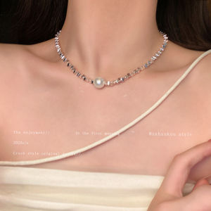 Womens Pearl Silver Fragments Necklace Summer High-End Sensation 2025 New Dress Clavicle Chain Lightweight Luxury Small Audience Neck Chain Accessory