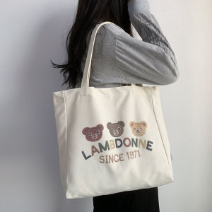 กระเป๋าผ้าใบ Canvas แฟชั่นสำหรับผู้หญิง ดีไซน์เก๋ไก๋ ปิดด้วยซิป กระเป๋าสะพายไหล่แบบเดี่ยว กระเป๋าถือสำหรับเด็กนักเรียน กระเป๋าสำหรับเดินทาง