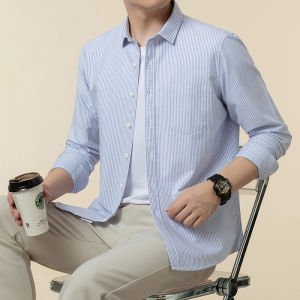 Áo Sơ Mi Nam Dài Tay 100% Cotton Nguyên Chất Thường Ngày Không Cần Ủi Thời Trang Kẻ Sọc Mùa Xuân Thu Áo Sơ Mi Nam