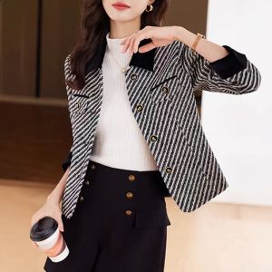 Elegant Short Striped Outerwear Womens Fashion Spring Autumn New Style Ageless Versatile Stylish Top Trendy Commute Polyester Fiber