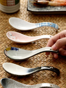 Hot Sale New Spoon Multiple Choices Japanese Soup Spoon Children Spoon Ceramic Japanese and Korean Style Tableware Set Small Bent Spoon