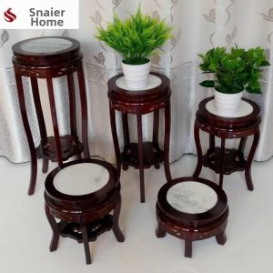 JINBAIRUI | Creative Round Balcony Flower Pot Stool with Solid Wood Chinese Frame and Marble Base Multi-layer
