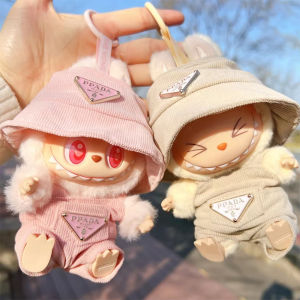 For 17cm Labubu Doll Clothes Set Solid Color Overall And Bucket Hat Outfit for DIY Doll Dressing Gift for Toy Collectors