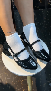 Casual Black Mary Jane Mid Heels Chunky Block Heel Shoes For Students And Workers