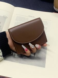 Portable Small Pure Color PU Leather Coin Purse Short Style Womens Wallet Trendy Minimalist Design Multi-Compartment Structure