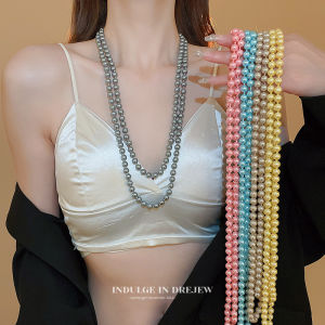 New Chinese Style Long Pearl Necklace Womens Fashionable Luxury Colorful Sweater Chain Elegant Traditional National Trend
