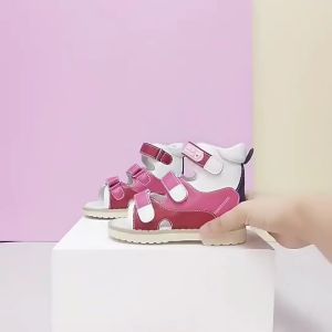 Ortoluckland Children Girls Shoes Leather Princess Orthopedic Sandals For Kids Summer House Rigid Flatfeet Footwear 3 To 14Years