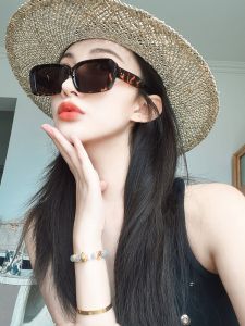 K-style Square Hawksbill Leopard Print Sunglasses for Women Trendy Face-Looking Small Fancy Summer Seaside Holiday Sun Glasses