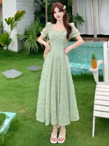 RELNLEX | Đầm Dài Giảm Cân Elegante Phong Cách Pháp Có Hoa