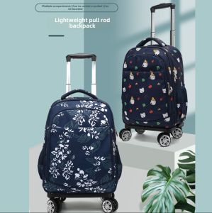 Foldable Silent Pull Rod Backpack Double Shoulder Bag Waterproof Male Female Student Travel Bag with Lock Polyester Material