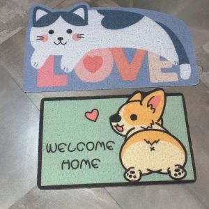 FH Welcome Doormat Animal Print Puppy Dog Claw Yellow Corgi Cartoon Cute Carpet Absorbent Mats