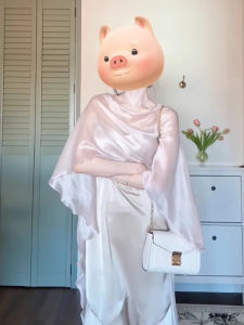 chaqi | ชุดเดรสยาวคอวีแขนกุดสไตล์ฝรั่งเศส ผ้าคลุมไหล่หรูหรา ชุดคลุมฤดูร้อน เดรสยาวคลุมเข่าสำหรับงานปาร์ตี้ในร่ม