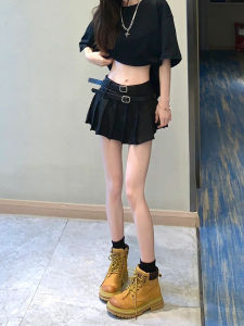 Váy Ngắn Chữ a Cạp Cao Màu Đen Phong Cách Mỹ Dành Cho Nữ Cỡ Lớn Váy Xếp Ly Váy Công Sở Váy Ngắn Mùa Thu