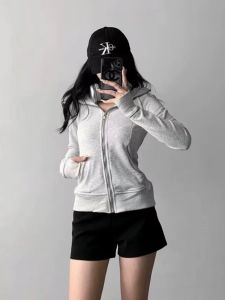American Style Hot Girl Casual Pure Cotton Sport Hoodie Womens Autumn Winter New Slim Fit Open Cardigan Zipper Hooded Jacket Top Trendy