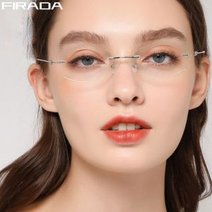 FIRADA 2023 Fashion Eyewear New Comfortable Vintage Luxury Rimless Glasses Optical Prescription Eyeglasses Frame For Women 8587