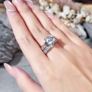 Huitan Gorgeous 2Pcs/Set Ring for Women Fashion Versatile Party Wedding Accessories Silver Color/Gold Color Inlaid CZ Jewelry
