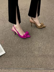 Giày Cao Gót Đế Xuồng Thời Trang Cho Nữ Giày Cao Gót Mũi Nhọn Màu Đen Có Nơ Giày Cao Gót Siêu Cao Đế PU Mùa Hè 2022