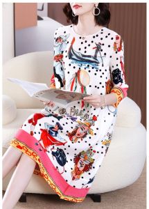Chất lượng Nova⭐Một người một pleat⭐Thường ngày thời trang cá tính in Miyake Váy Xếp Li khí chất Áo thun cổ chui tay áo dài qua khuỷu tay thịt Bìa quần bó mỏng giữa Chiều dài váy của phụ nữ mặc