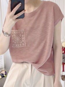 Pure Cotton Short Sleeve T-Shirt Women Summer New Loose Belly Cover Slimming Stylish Youthful round Neck Overhead Top