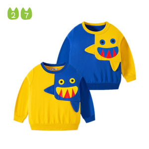 Children Pure Cotton Terry Hoodie Spring and Autumn Baby Boy Little Monster Cartoon round Neck Long sleeve Top Boy Pullover