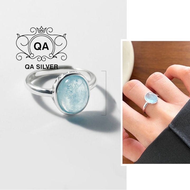 Nhẫn bạc 925 mặt đá xanh oval nữ nước mắt đại dương S925 AQUAMARINE QA ...