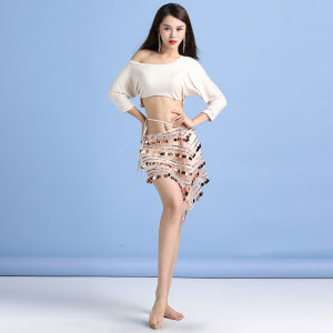 ใหม่ผ้าพันคอประดับเลื่อมติดเสื้อเเขนยาวเเบบค้างคาวชุดซ้อมเต้นระบำหน้าท้องสำหรับผู้หญิงชุดซ้อมการเต้นรำแบบตะวันออก