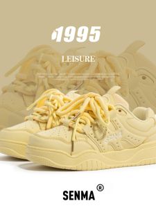 Yellow Sports Casual Shoes Womens Thick Bottom Leisure Student Style Senma Macaron Series Versatile Summer Shoe for Couples