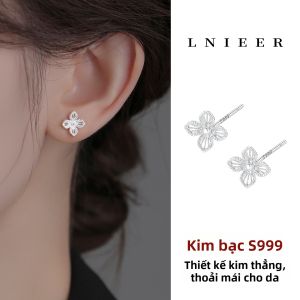 Lnieer | Bông Tai Bạc Sứ 999 Dạng Thả Đế Vít Thân thiện với Tai