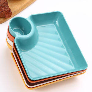 PP Large Dumpling Plate With Vinegar Plate Divided Japanese Tableware Kitchen Dishes Household Square Tray Serving Utensils