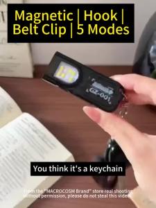 Powerful Mini COB LED Keychain Flashlight USB C Rechargeable Hanging Work Light Waterproof Keyring Camping Walking Pocket Lamp