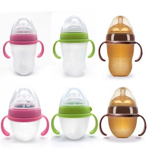 1pc Silicone Baby Bottle 150ml/240ml Soft Durable against drops Big Mouth Pacifier Head Silicone with Handle and Gravity Ball
