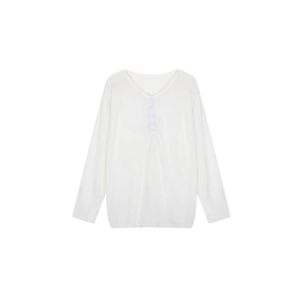 YUEZHONGWEI | Áo thun tay dài bằng lanh lụa trắng mỏng mùa hè cho nữ Áo khoác ngoài mỏng thoáng khí cổ chữ V dáng rộng phong cách Hàn Quốc