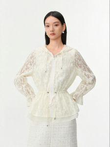 Koradior | Romantic Rose Lace Hooded Slim Fit Light Jacket