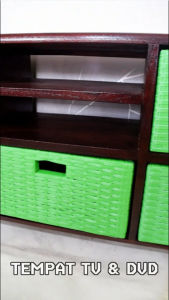 Rak Lemari Rangka Kayu Jati 5 Laci Rotan Sintetis Bufet Buffet Meja TV 43 Inci Ruang Tamu Minimalis