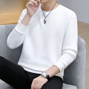HENGYUANXIANG | Hengyuanxiang Mens Long Sleeve T-Shirt Casual Solid Color Round Neck Sweatshirt Base Shirt Spring Fashion Urban Style Cotton Polyester Blend