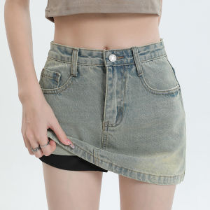 กระโปรงยีนส์ทรงเอเอวสูงสไตล์วินเทจสำหรับผู้หญิงในช่วงฤดูร้อนปี 2025 กระโปรงสั้นทรงเอเข้ารูปดีไซน์เก๋ไก๋สำหรับสาวฮอต