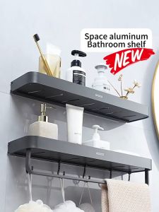Ecoco Bathroom Shelf Organizer Drill-Free & Drillable for Toilet Kitchen Space Aluminum Rustproof Waterproof