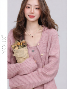 YOUXIANG | Bộ Đồ Mềm Mại Bóng Bẩy Mới Xuất Hiện Mùa Xuân Áo Cardigan Dài Tay + Vest