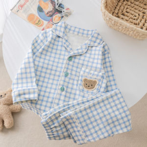 ชุดนอนเด็กผู้หญิงแขนยาวคอปก Pure Cotton ฤดูใบไม้ผลิและฤดูใบไม้ร่วง ชุดนอนเด็ก ชุดนอนเด็กชาย ชุดนอนเด็กหญิง ชุดนอนเด็ก