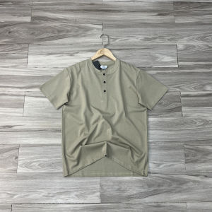 Áo Thun Tay Ngắn Chất Lượng Cao Cotton Pha Polyester Thời Trang Mùa Hè Thoáng Khí Thường Ngày Cổ Henry Phong Cách Retro