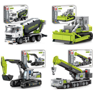 Mengbao Engineering Vehicle Building Blocks Boys Small Particle Assembly Educational Toys Mixer Crane Crane Lifting Toy Blocks