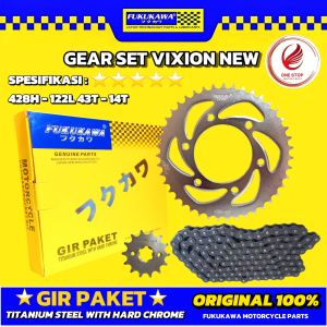 GEAR SET GEAR GIR PAKET VIXION NEW (NVL)/VIXION LED 428H-122L-43T-14T ORIGINAL ORI ASLI FUKUKAWA