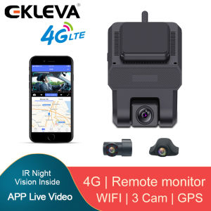 EKLEVA 3CHs 4G Dashcam with WIFI GPS Tracking Remote Monitor on phone IR Night Vision Function 4G 3 Lens Car Dvr Camera For Grab Taxi