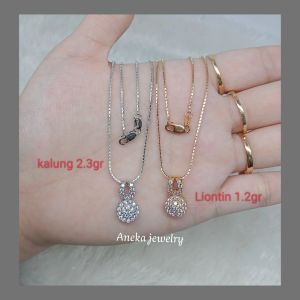 Kalung Itali Santa + Liontin Bulat Cor Slip Variasi Gold dan Silver Perak 925