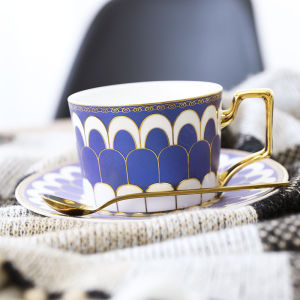 Gold Edge European Style Coffee Cup With Saucer and Spoon