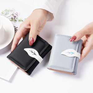 Azgalery D102 / Dompet Lipat Mini Wanita Kekinian Women Kasual Wallet Bahan Kulit PU Motif Daun Tempat Penyimpanan Uang Kartu Multifungsi / COD