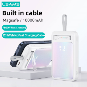 USAMS CD219 10000mAh Magnetic wireless Powerbank PD20W Fast Charging Magsafe PowerBank 22.5W Slim Portable Power bank Built-in charging cable